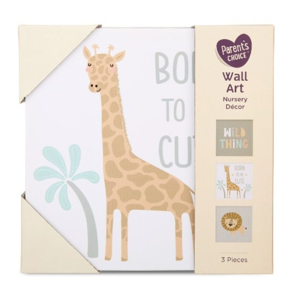 Parents Choice 3 Piece Canvas Nursery Kids Jungle Wall Art Lion Giraffe New